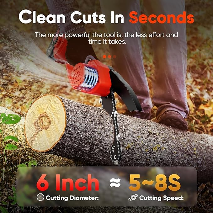 Chainsaw 6-Inch 2 Pack 2000mAh Battery Hand Mini Chain Saw Birthday Christmas Gifts for Men Portable Cordless for Wood Cutting Tree Trimming Projects Gardening Tools (Red)