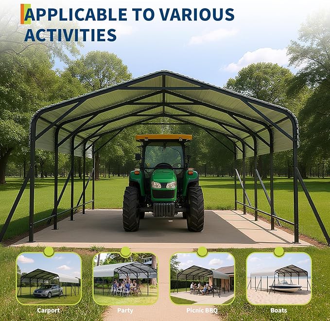 GarveeLife 13x20x8 ft Oversized Metal Carport with Galvanized Steel Roof, Heavy Duty Carport for 2 Cars, Metal Garage for Car, Truck, Tractor, Boat