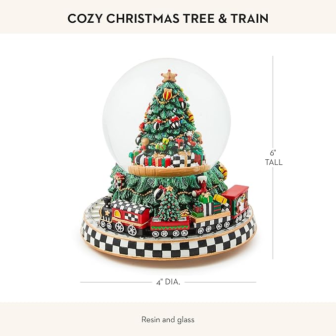 MACKENZIE-CHILDS Snow Globe, Musical Christmas Decor for Living Room, Cozy Christmas Tree & Train