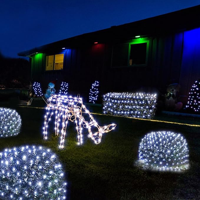 WBao Solar Christmas Lights Outdoor 360LED 11.5ft x 6.9ft Christmas Bushes Lights with Remote, 8 Lighting Modes, Timer, Waterproof for Lawn, Bushes, Trees Outdoor Xmas Decorations, Cool White