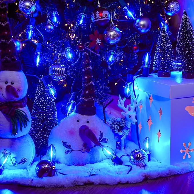 Brightown 25 Pack C9 LED Christmas Light Bulbs, Blue Plastic C9 Shatterproof LED Bulbs Replacement for Christmas String Lights, E17 Intermediate Base, Commercial Dimmable Holiday Bulbs