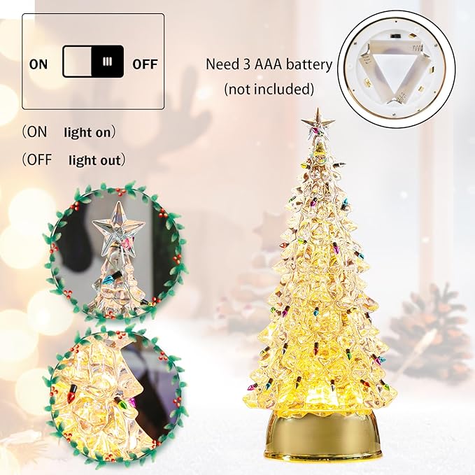 Small Christmas Tree White Acrylic Tree with LED Lights Small Bell 12 Inch Tabletop Christmas Tree Vintage Christmas Decoration Battery Operated