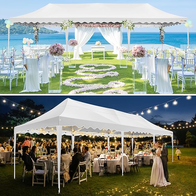 HOTEEL 10x30 Pop Up Canopy with 8 Sidewalls, UV 50+ and Waterproof 10×30 Party Tent, Thickened Frame, Large Space Easy Pop Up Canopy, Outdoor Tent for Weddings, Beaches, Parties, Patio (White)