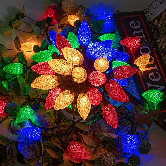 AWQ 50LED 49 FT C9 Christmas String Lights Plug in Fairy Twinkle String Lights 8 Modes Timer Function Waterproof Extendable for Indoor Outdoor Wedding Party Christmas Decoration (50, Multicolor)