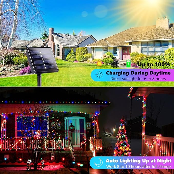 Upgraded 6 Pack 240FT 600 LED Solar Christmas Lights Outdoor Solar String Lights with 8 Lighting Modes Waterproof Solar Fairy Lights for Garden Yard Patio Christmas Tree Decoration (Multicolor)