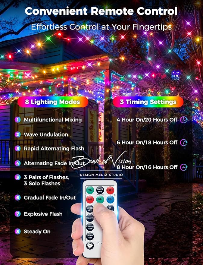 Brightever 900 LED 295FT Outdoor Christmas Lights, Waterproof Plug-in Outdoor String Lights with Remote - 8 Modes & 3 Timers, Cascading Twinkle Light for Christmas Tree Decorations Multicolored