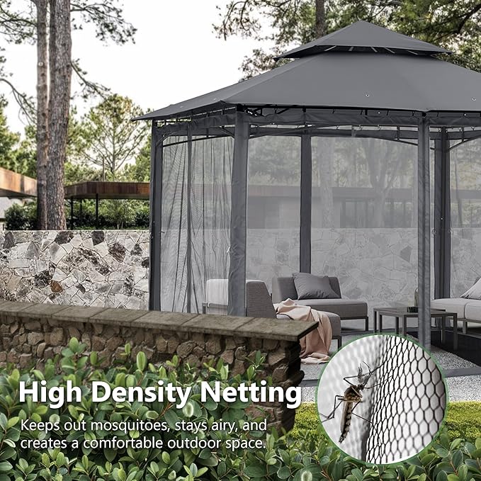 MASTERCANOPY Outdoor Garden Gazebo for Patios with Stable Steel Frame and Netting Walls (10x12,Dark Gray)