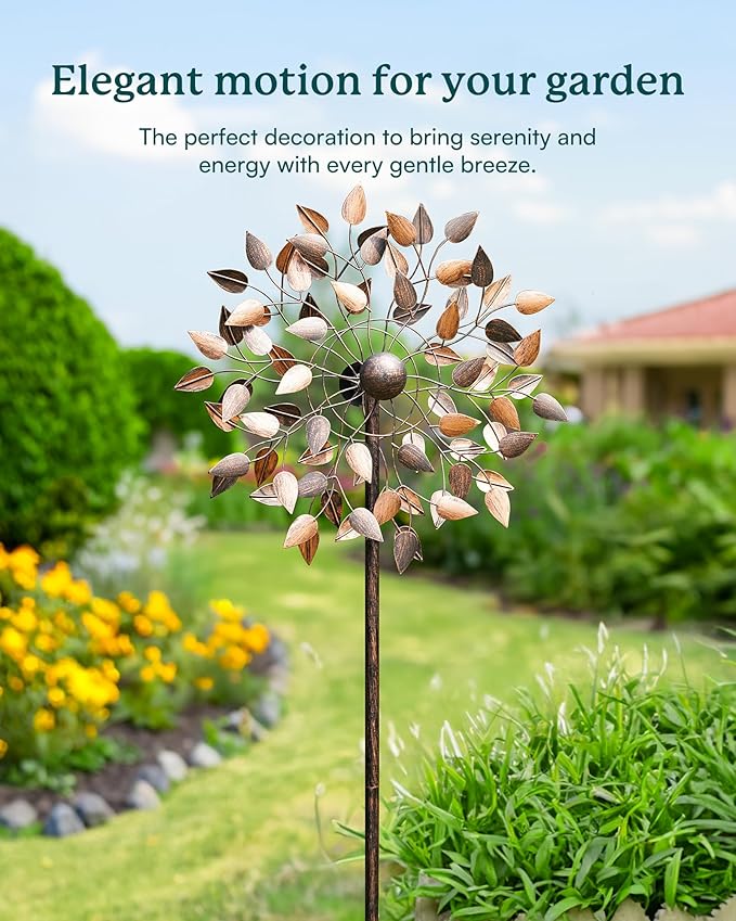 Yard Garden Wind Spinners - Large Wind Spinners Outdoor Metal, Kinetic Lawn Patio Wind Sculptures Windmill Decor (Copper Leaves, 23" W x 84" H)