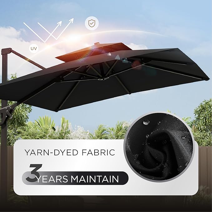 10' X 13' Patio Umbrella with Base Included Outdoor Large Rectangle Offset Cantilever Umbrellas Double Top Heavy Duty Windproof with 360-degree Rotation for Pool Garden Deck, Black