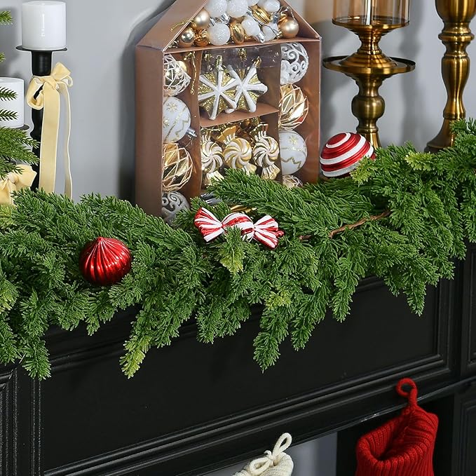 6.2FT Real Touch Christmas Cedar Garland Artificial Realistic Thick and Lush Faux Green Pine Garlands, Christmas Garland for Mantle, Fireplace, Table, Outdoor Indoor Christmas Decorations