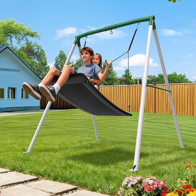 Trekassy Swing Sets for Backyard, 440lbs Heavy Duty A-Frame Metal Stand with 60 Large Platform Swing for Outdoor Playground Park£¨Black£©