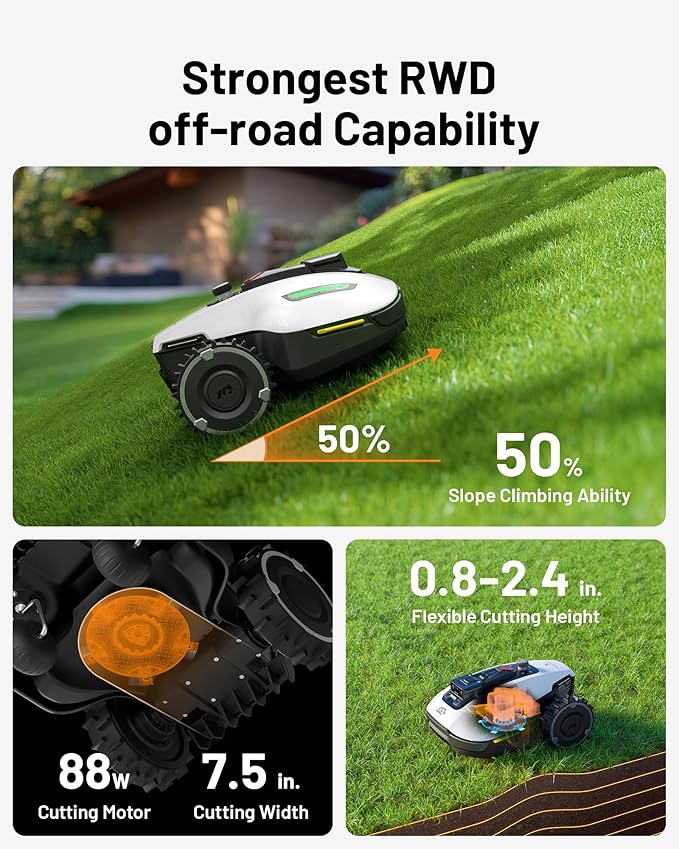 Mammotion YUKA Mini 500 Robotic Lawn Mower for 0.12 Acre, Max. 0.25 Acre, Ultrasense AI Vision+ RTK Positioning, Auto Mapping, App Control, 50% Slope, Perimeter Wire Free, 15 Mowing Zones Management