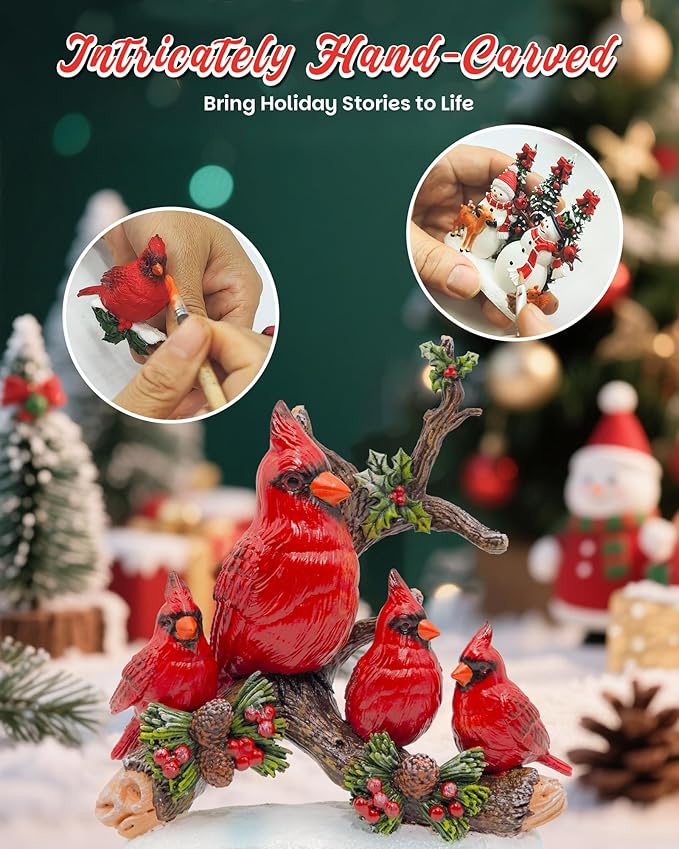 Christmas Cardinal Snow Globe Light up Lantern with 8 Songs, 9.84" White Christmas Snow Globes for Kids Adults, 6H Timer & Dual Power, Snowglobes Christmas Decorations Indoor, Gifts for Women Men