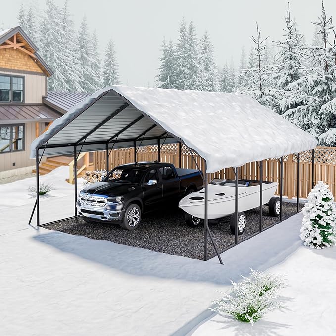 VEVOR 20x24 ft Heavy Duty Metal Carport, Outdoor Car Shelter with Removable PE Sidewalls, Steel Frame Garage for Car, Truck, Boat, Tractor, and Equipment Storage