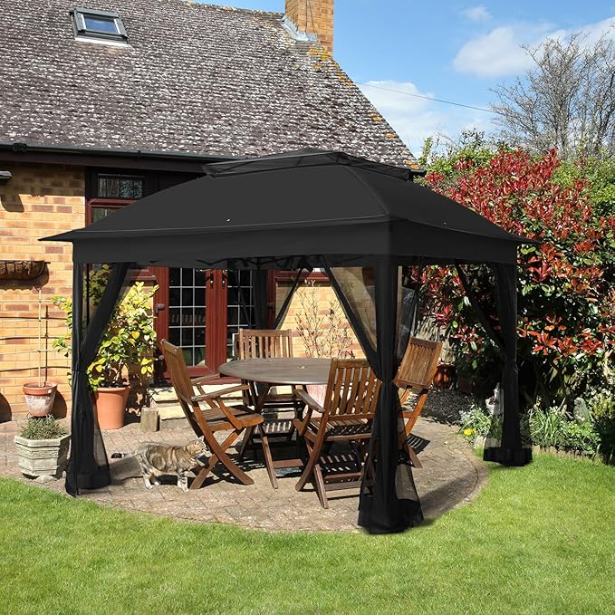 COOS BAY 11x11 Pop Up Gazebo with Mesh Netting, Instant Outdoor Canopy Tent, Water Resistant Shelter with UPF 50+ UV Protection, 121 Sq Ft Coverage, Black