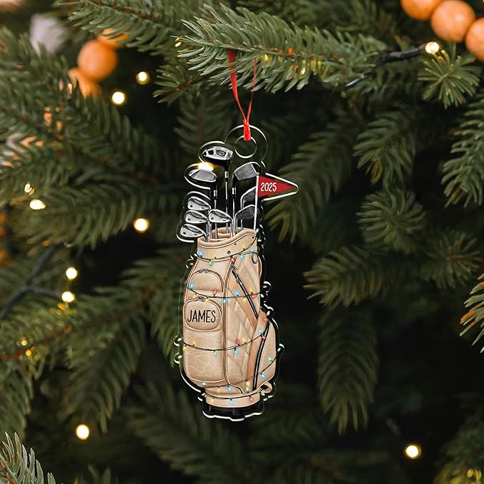 Personalized Golf Christmas Ornament - Custom Name & Year - 3.5" Acrylic Golf Bag Ornament with Ribbon – 5 Color Options – Golf Lover Gift, Golfer Christmas Tree Decoration
