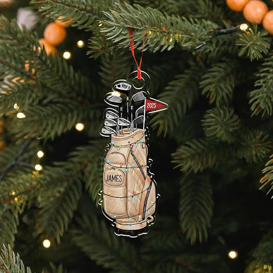 Personalized Golf Christmas Ornament - Custom Name & Year - 3.5" Acrylic Golf Bag Ornament with Ribbon – 5 Color Options – Golf Lover Gift, Golfer Christmas Tree Decoration