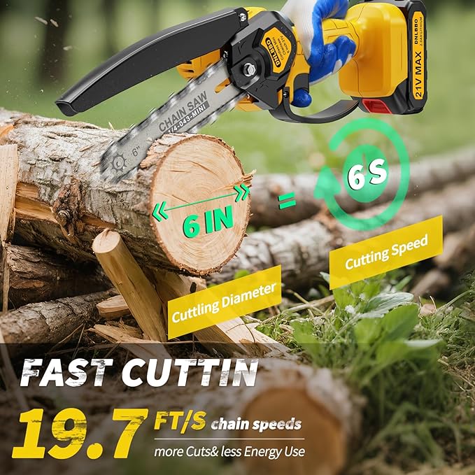 Mini Chainsaw Cordless, 6 Inch Chain Saw Cordless, 700W Powerful Electric Handheld Chainsaw With power display, with 2 Batteries and 3 Chains, Tree Trimmer Gardening Tools Gift for Men, Father, Dad