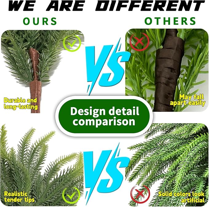 12 Pcs Christmas Norfolk Pine Stems Artificial, 18 Inch Real Touch Faux Norfolk Branches for Vase Fillers, Fake Greenery Pine Picks for DIY Christmas Decorations