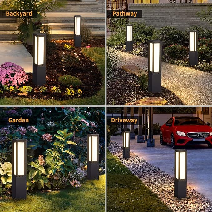 Solar Landscape Path Light, 32 Inches Modern Outdoor Bollard Lighting, Aluminum 3W 350LM Luxury LED Lights for Lawn, Patio, Courtyard and Driveway Decoration