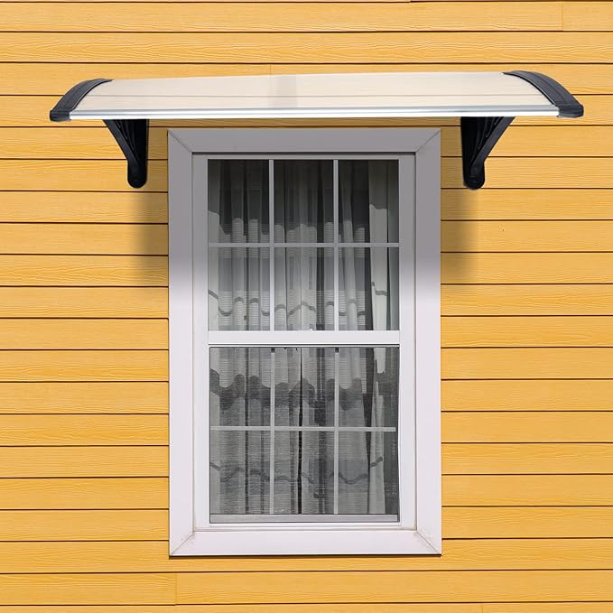 Window Awning Door Canopy Exterior- 38" x 40" Aluminum Door Awning, Polycarbonate Cover Patio Canopy Awning for House, Outside, Rain Snow & UV Resistant (Clear Board & Black Bracket)