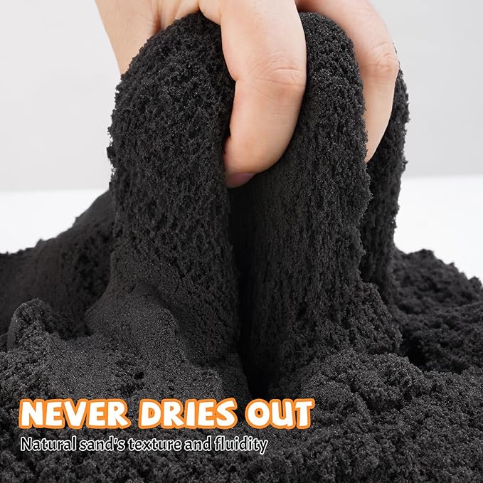 NiToy FlexiSand 11 Lbs Moldable Self-Sticking Sand,Never Dries Out-Fun for 3 Years and up Kids Bulk Refill for Sensory Sand Box Toys,Ideal for Shaping, Squeezing, Scooping and Rolling (5kg, Black)