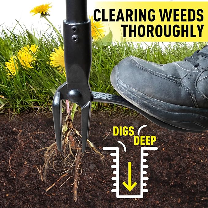 Jardineer Weed Puller Tool, 45 Stand Up Weed Remover Tool with Reinforced All-Steel Handle & 4-Claw Steel Head, Heavy Duty Manual Weeder for Garden Lawn Yard, Easily Remove Weeds Without Bending