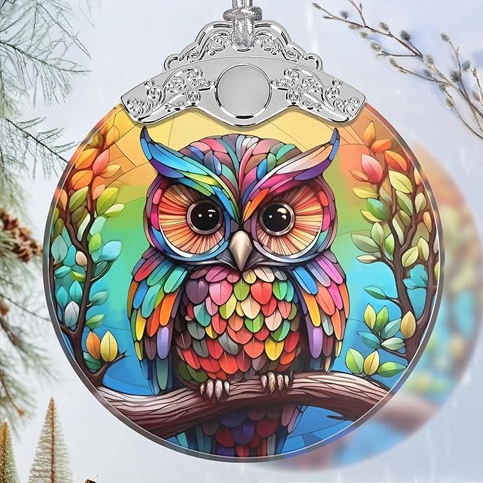 Stained Glass Owl Ornament - Christmas Ornaments - Christmas Tree Decorations - Holiday Present Ideas - Gift Exchange