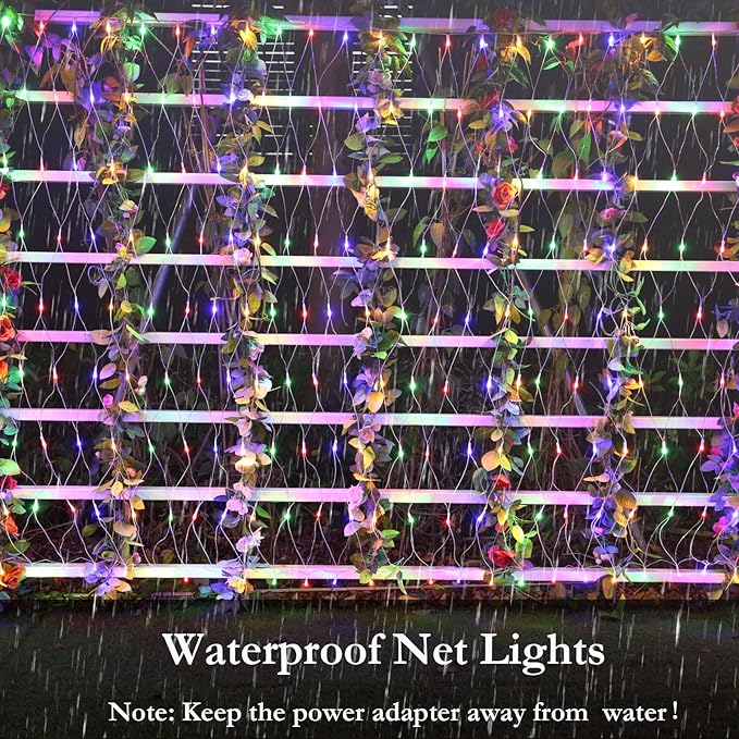 Joomer Christmas Net Lights - 12FT x 5FT 360 LED Plug-in Mesh Lights, Waterproof with 8 Modes, Timer, Connectable for Bushes, Trees, Garden, Outdoor Christmas Decor (Clear Wire, Multicolor)