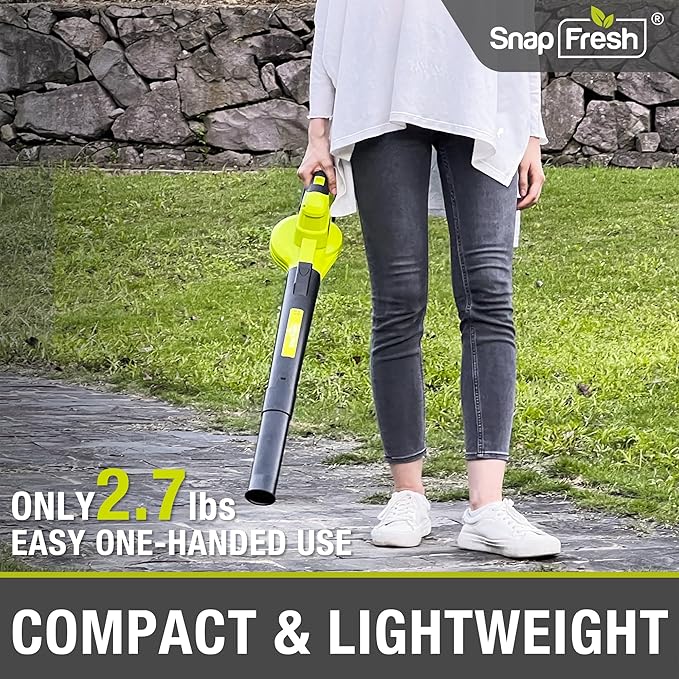 SnapFresh 20V Cordless Electric Leaf Blower - Lightweight with 2.0Ah Battery & Fast Charger, 2 Speed Modes for Lawn, Patio, Yard & Sidewalk Care
