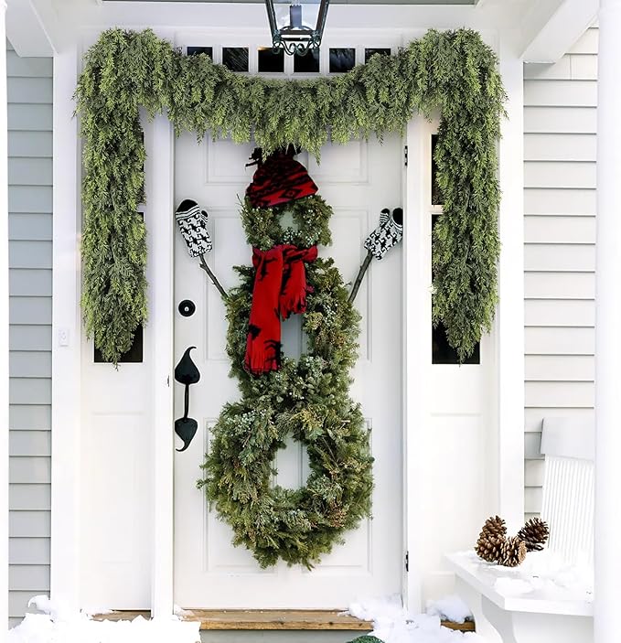Cedar Christmas Garland with Lights for Mantle - Decorations 9ft Realistic Lighted Faux Pine Garlands for Xmas Home Decoration Indoor Stairs Railing Fireplace Outdoor 9 ft Prelit Garland Door Decor