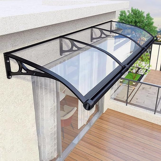 Door Canopy Window Awning Curved Rain Cover, Patio Sun Shetter, Window Awning Rain Shelter, Back Porch Garden Awning, Polycarbonate Cover, Uv Rain Snow Protection-Transparent-80x220cm/31x87in