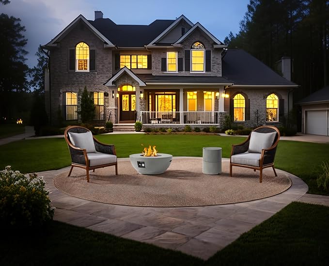 37'' Round Propane Fire Pit Table Set with Hidden Tank Cover - 2-Piece Outdoor Patio Heater, ETL Certified Steel Firepit for Backyard, Deck, Garden (Gas Tank Not Included).