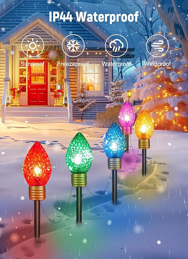 Minetom Strawberry Jumbo C9 Christmas Pathway Lights Outdoor - 8.5FT 5 LED Walkway Lights Outdoor, Christmas Hanging Decoration Outside,Giant Christmas Lights Outdoor for Lawn Holiday Yard, Multicolor