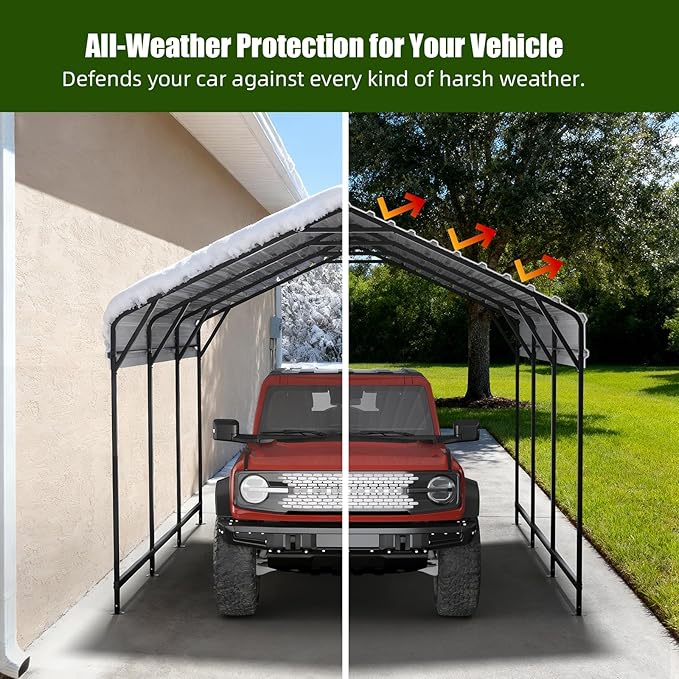 10x15 FT Metal Carport Heavy Duty Steel Roof All-Weather Multi-Use Outdoor Car Shelter Canopy for Car, Boat & Tractor