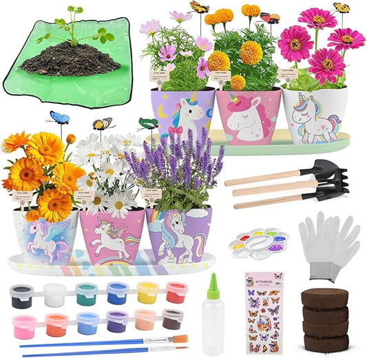 QSQSRUCH 6 Set Painting & Plant Flower Garden Kit, Arts and Crafts Kits for Kids Ages 4-8,Girls Gifts 8-10, Garden Set for Kids 8-12,Girls Toys Age 6-8, Gift for 4 5 6 7 8 9 10+ Year Old Girl