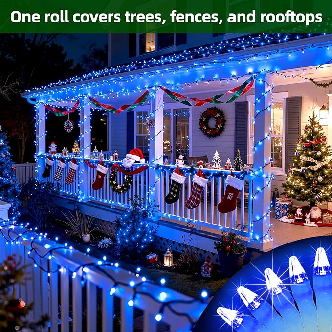 750 LED Chrstmas Lights, 240ft Outdoor Christmas String Lights with 12 Modes, Blue LED String Lights with Timer Dimmable Waterproof for Outside Tree Fence Garden Xmas Wedding Party Decor Blue