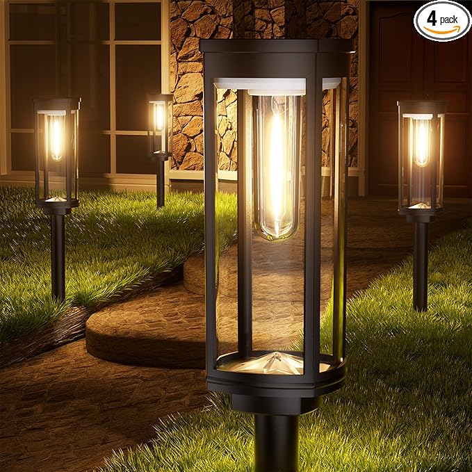 Solar Pathway Lights Outdoor, IP65 Waterproof Auto On/Off Solar Garden Lights Solar Powered Landscape Lighting for Yard Patio Walkway (Warm White, 4pack)