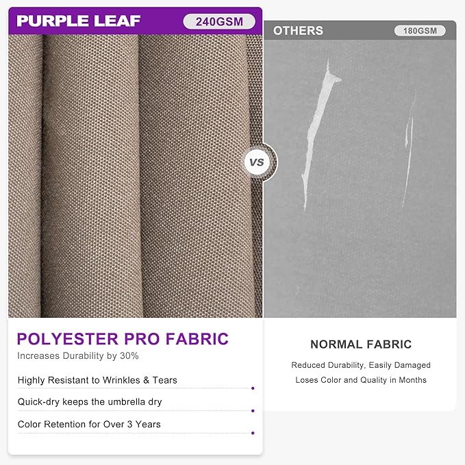 PURPLE LEAF 10 FT Cantilever Umbrella Outdoor Patio Umbrella, Large Offset Square Umbrellas, Windproof Heavy Duty Hanging Outside Umbrellas for Patio, Ash Mocha