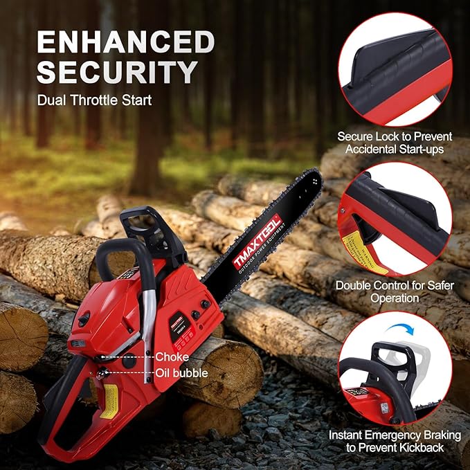 62cc Gas Chainsaw, 3.5-HP, 18 Inch Gas Powered Chainsaw, 2-Stroke Chainsaws with Automatic Oiler, Gasoline Chain Saw for Cutting Wood Outdoor Garden Farm Home, Red