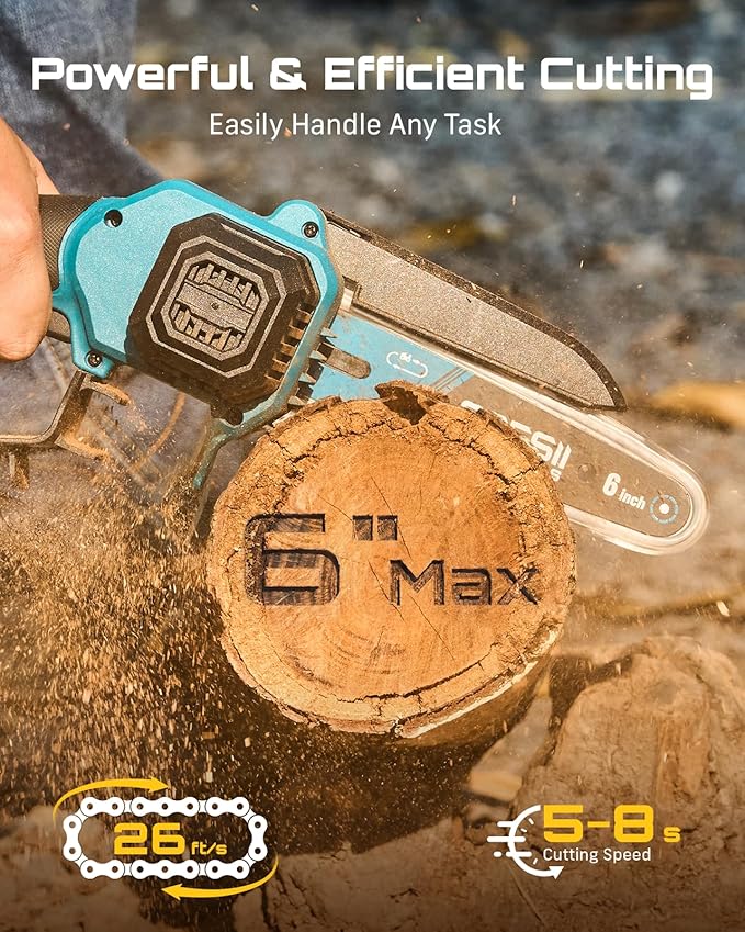 SEESII Mini Chainsaw & Electric Pruning Shears Combo, 6-inch Brushless Handheld Power Chain Saw, 1.2¡± Cutting Cordless Pruner for Tree Trimming, Tools Kit with 2x2000mAh Batteries, Fast Charger