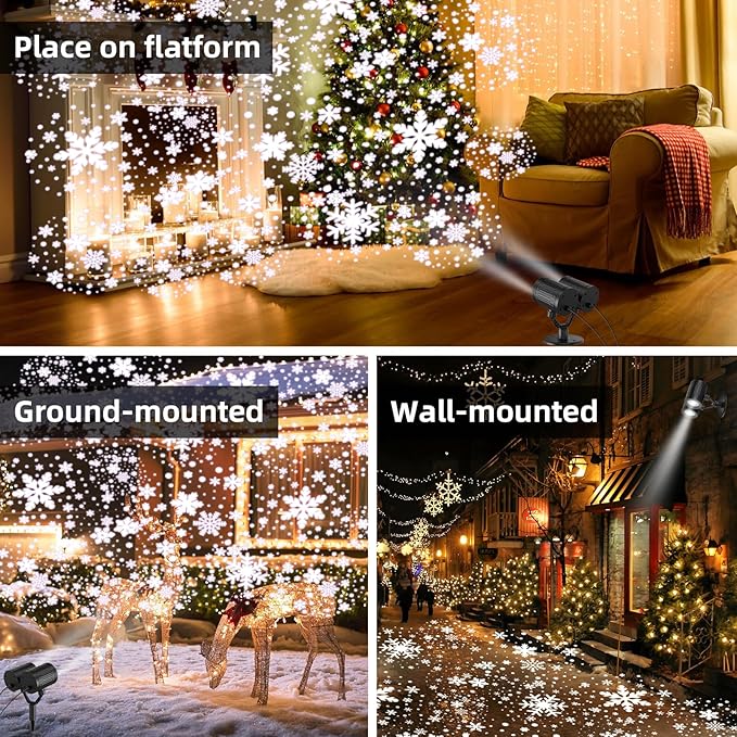 Christmas Snowflake Projector Lights Outdoor,Timer Setting Double Head Snowfall Led Lights Waterproof,Landscape Decorative Lighting Projection Lamp for Xmas Holiday Wedding Indoor Garden Patio