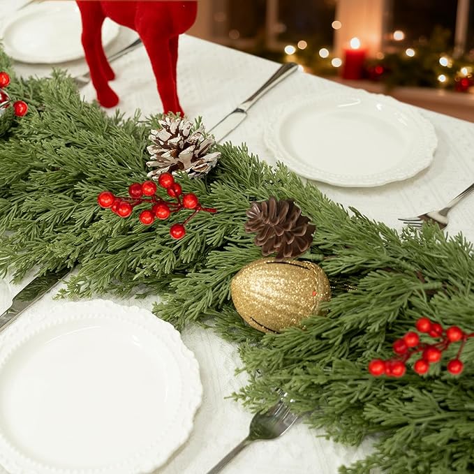 6FT Artificial Cedar Christmas Garland for Mantle Christmas Decorations Real Touch Realistic Greenery Faux Pine Garlands for Xmas Home Decoration Fake Winter Indoor Outdoor Garland Door Decor