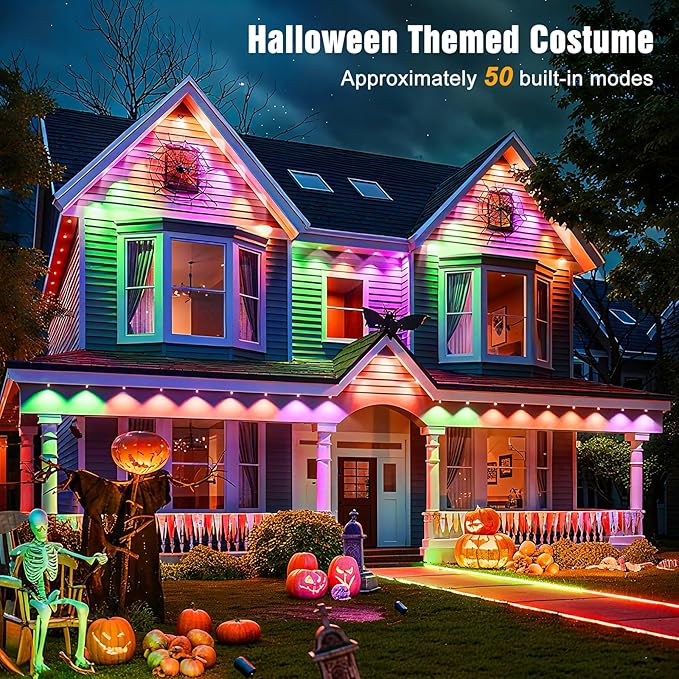 JOH Permanent Outdoor Lights, 100FT RGB+IC Smart LED Outdoor Lights with App/Remote Control, DIY Scene Modes Lighting & IP67 Waterproof, Eaves Light for Christmas, Holiday, Daily Decorations