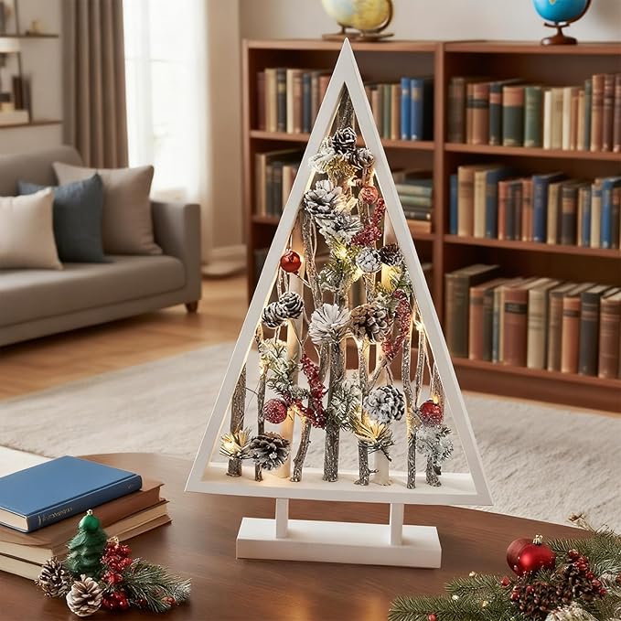 24“ Fikowo Modern Christmas Decor Wooden Christmas Tree Shaped Desktop Decorations Ornament Christmas Decor Modern Christmas Tabletop Decor Christma Tree Shelf Wooden Christmas Trees