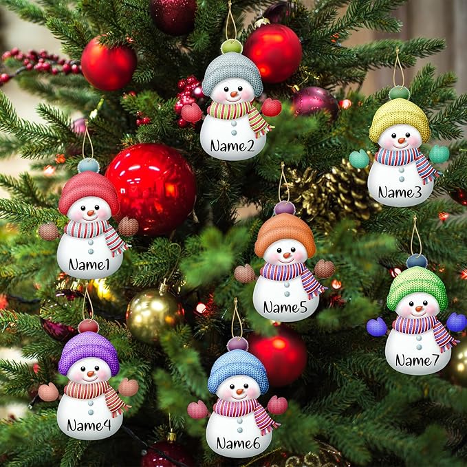 Personalized Christmas Ornaments 7PCS Custom Snowman Family Ornament Customized Family Ornaments with Names Snowman Xmas Tree Decorations Gifts - 3.15"（8cm）