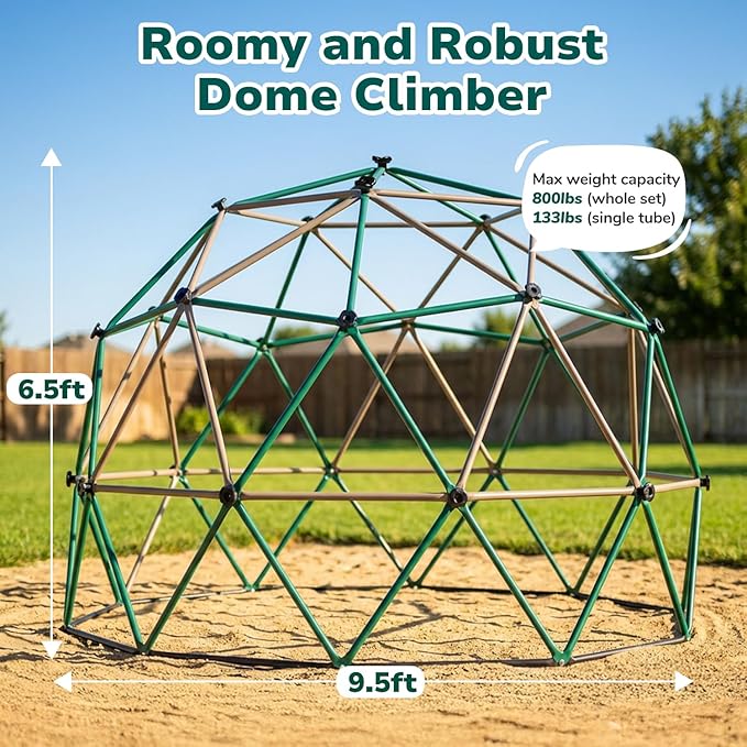 Hapfan 6.5 FT Tall Climbing Dome, Large Jungle Gym for Kids Outdoor Backyard, Monkey Bars in Natural Colors for Older Kids 8-12, Anti- Rust Playset, ASTM Approved