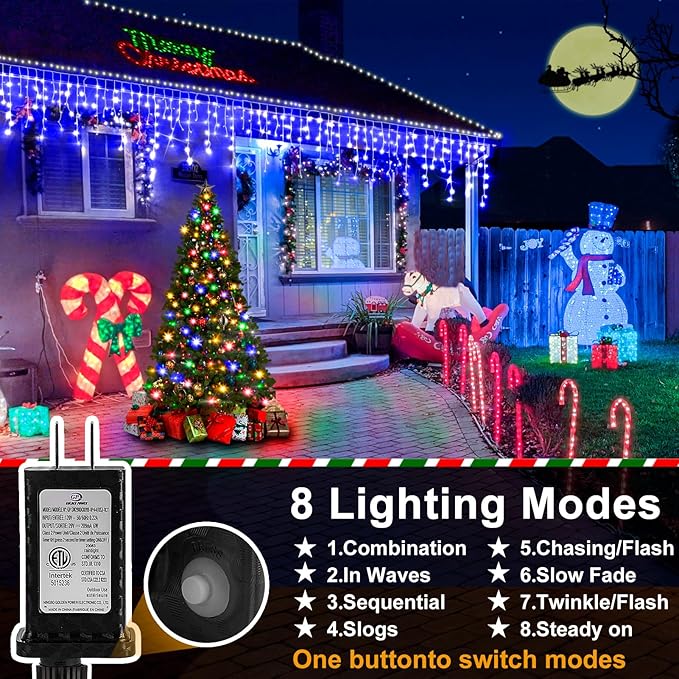 Heceltt Christmas Lights Outdoor, 49FT 480 LED Ice Lights for Outside, 90 Drops Ice String Lights with 8 Modes, Waterproof Timer & Memory for Outside Decor, Yard, Garden, Eaves, Patio, Party (Blue)
