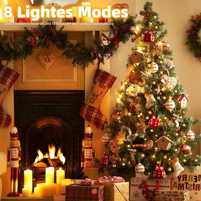 XTF2015 Christmas Lights 66ft 200 LED String Lights Timer Memory Function USB or Battery Powered Waterproof for Indoor Outdoor Decoration (Warm White)