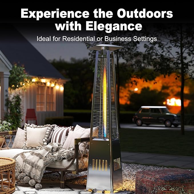 Kingdura 48,000 BTU Pyramid Patio Heater with Cover & Wheels, Outdoor Patio Heaters for Outdoor Use, Triple Safety Protection, 88 Quartz Glass Tube Propane Heater for Deck Backyard Commercial Balcony